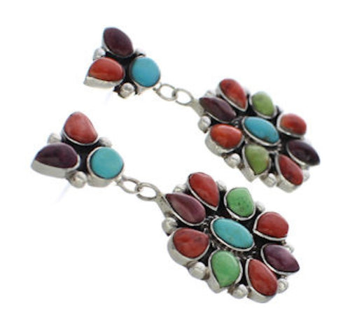 Multicolor Southwestern Sterling Silver Earrings EX32540